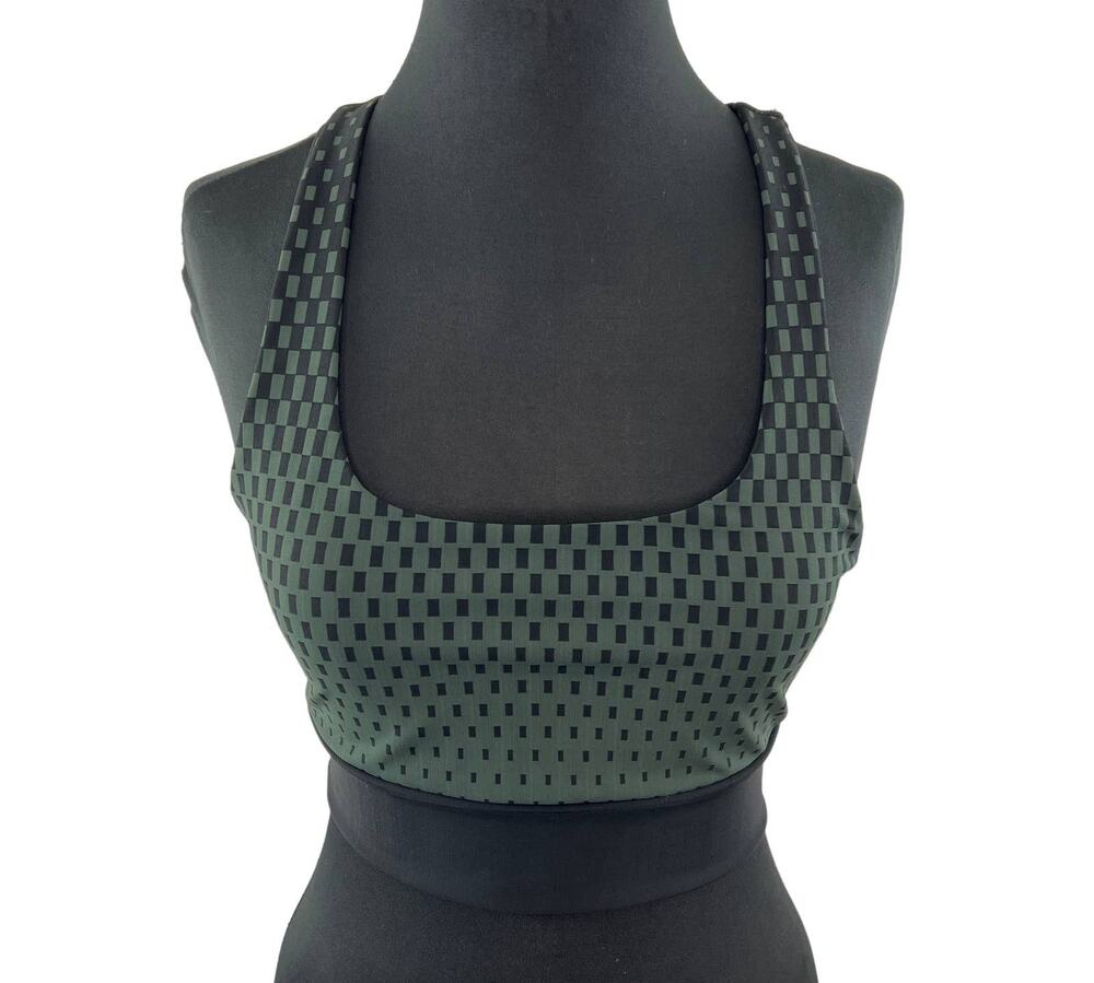 VIMMIA Racerback Sports Bra Green Black Square Printed Square Neck Pullover XS